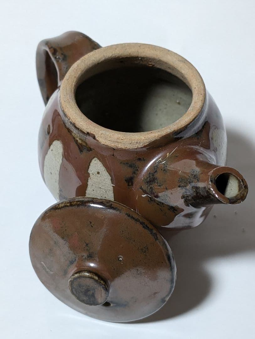 押し上2-C）浜田庄司 急須 茶色と白の模様