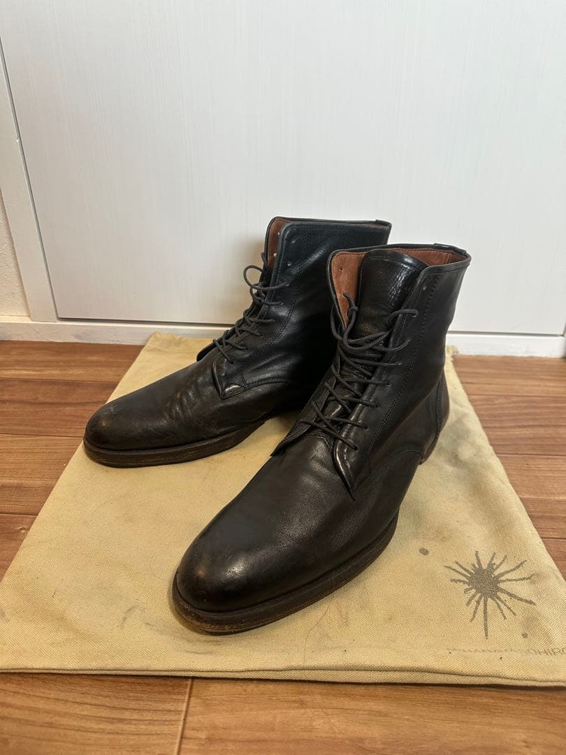 MIHARAYASUHIRO黒 レザー レースアップブーツ 靴袋付き ミハラヤスヒロ MIHARA YASUHIRO レースアップブーツ サイドジップ