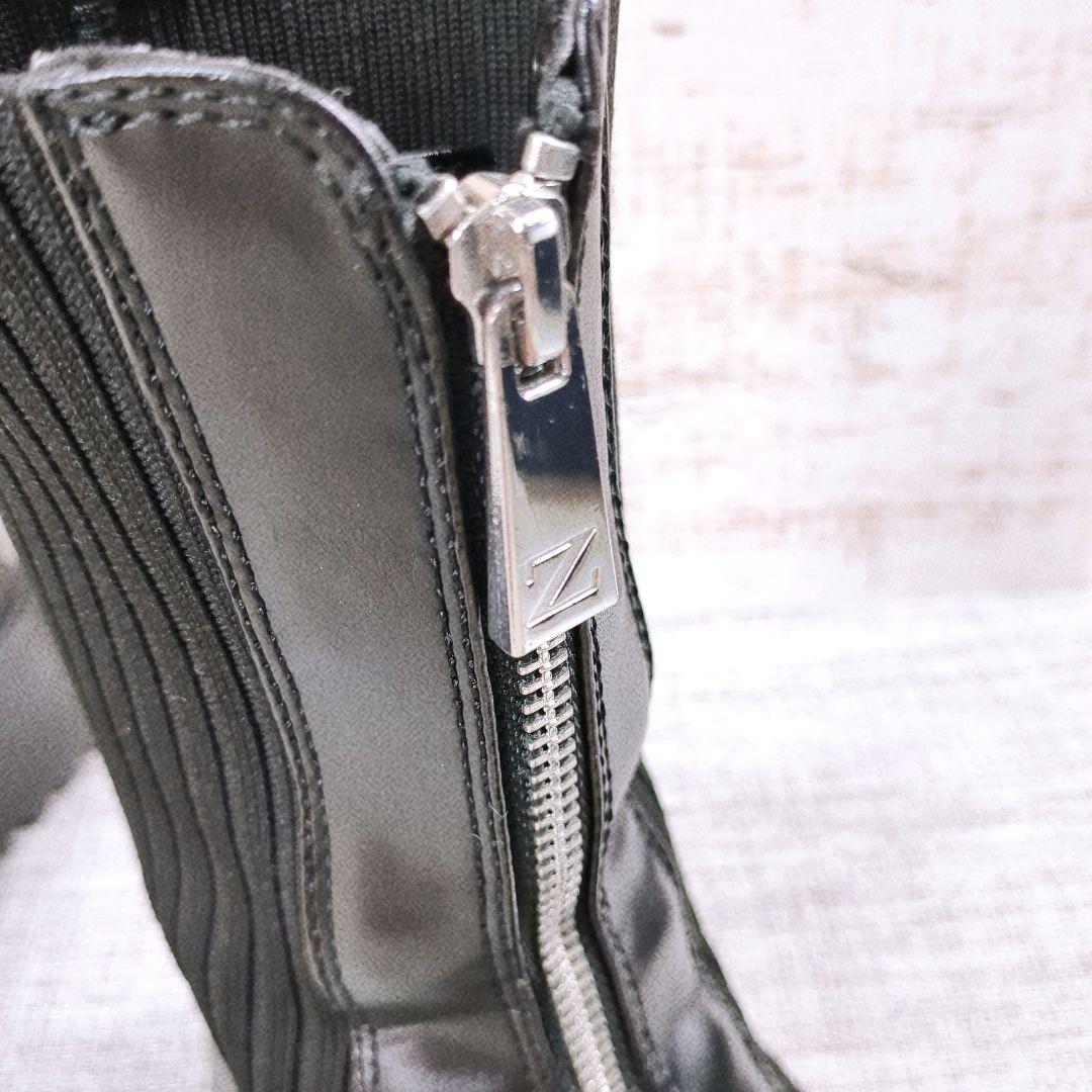 美品 ZARA ザラ 厚底ブーツ トラックソール フロントジップ レザー 24