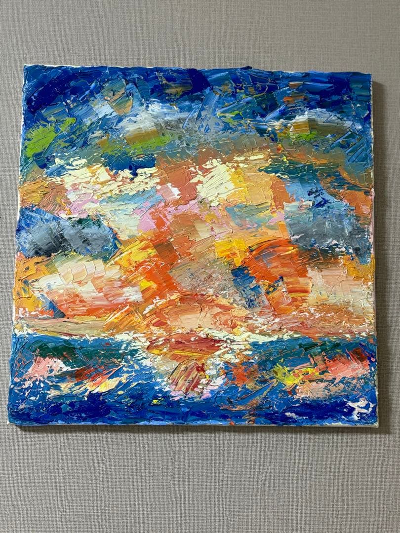 絵画　原画　油絵　抽象画　アート　「海に溶ける太陽」　二瓶智仁作