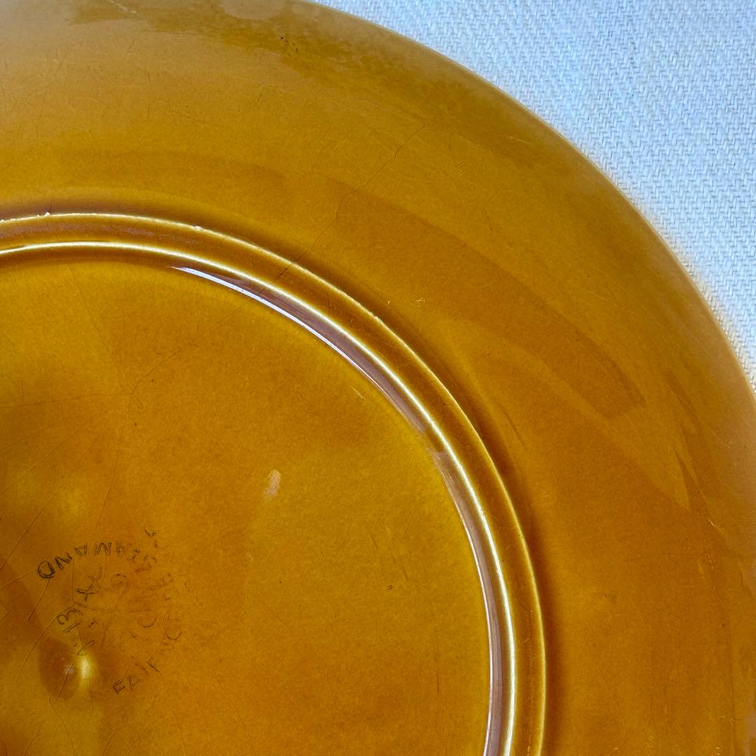 フランスヴィンテージ サンタマン窯プレート1点イエローブラウン古道具