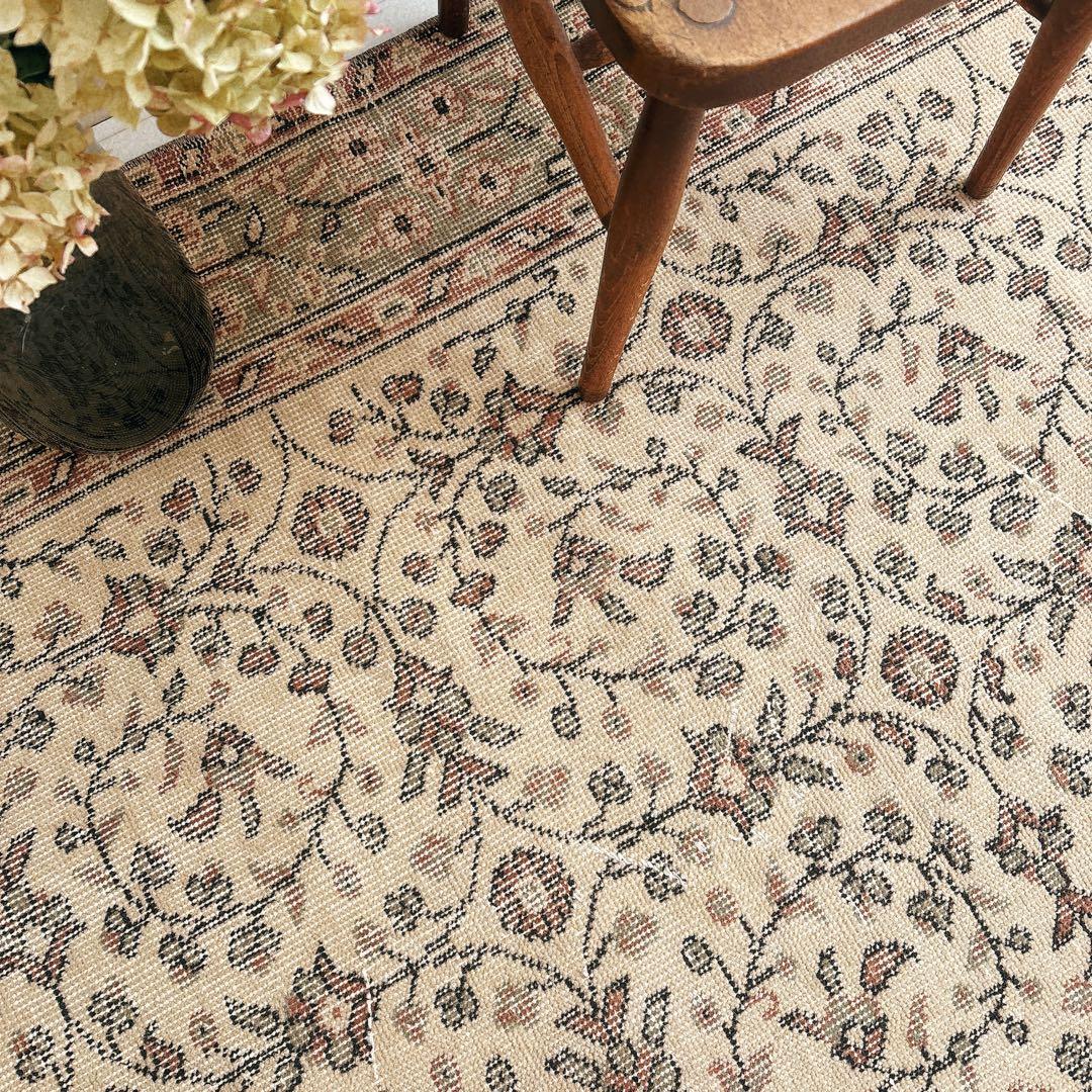 hyokoさま専用トルコ ヴィンテージラグ グリーン ベージュ フローラル