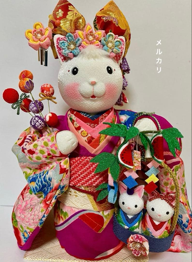 ねこの創作人形】ちりめん細工 縮緬細工 招き猫 まねき猫 和風猫 七夕
