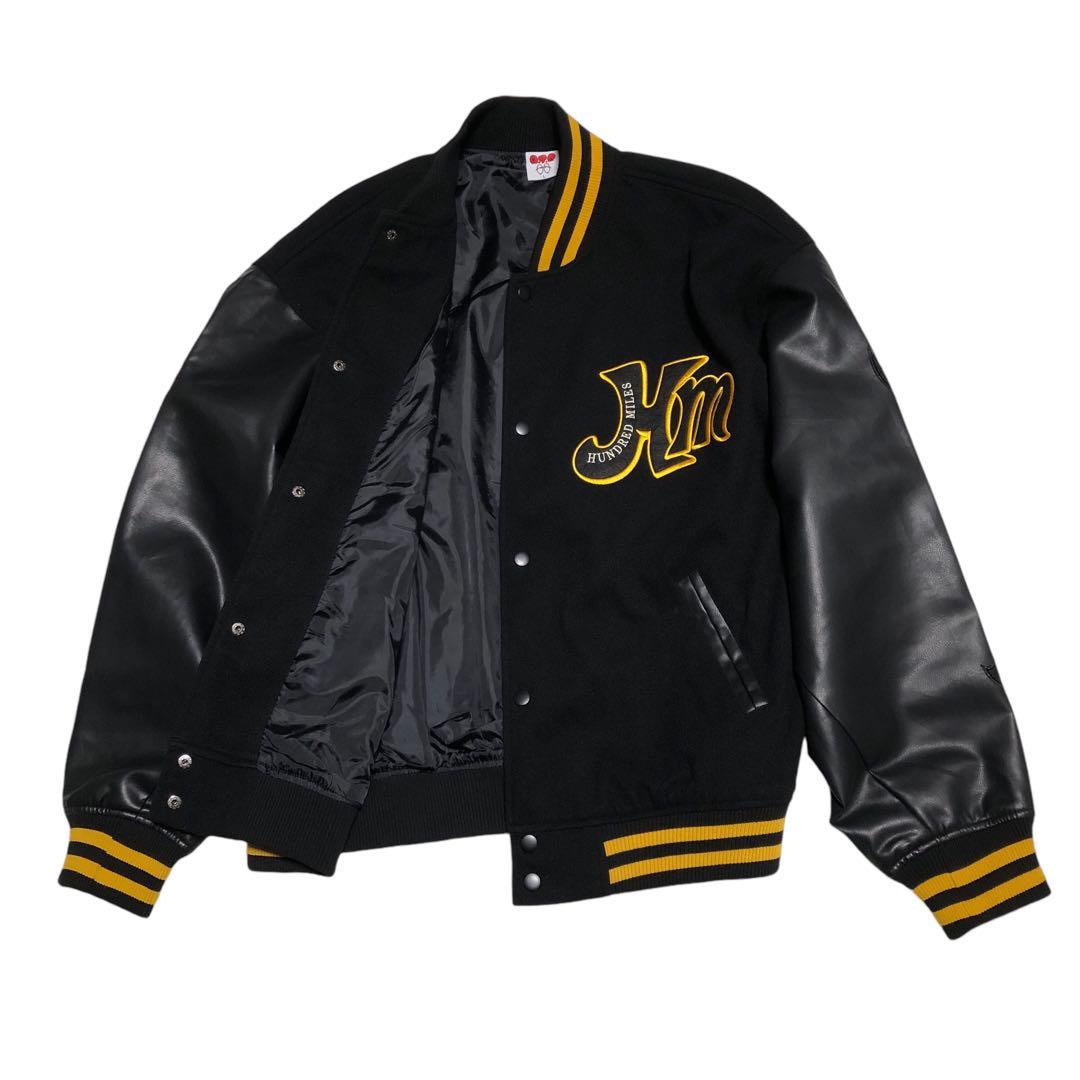 美品 ATC スタジャン 大きめLサイズ ブラックイエロー フェイクレザー