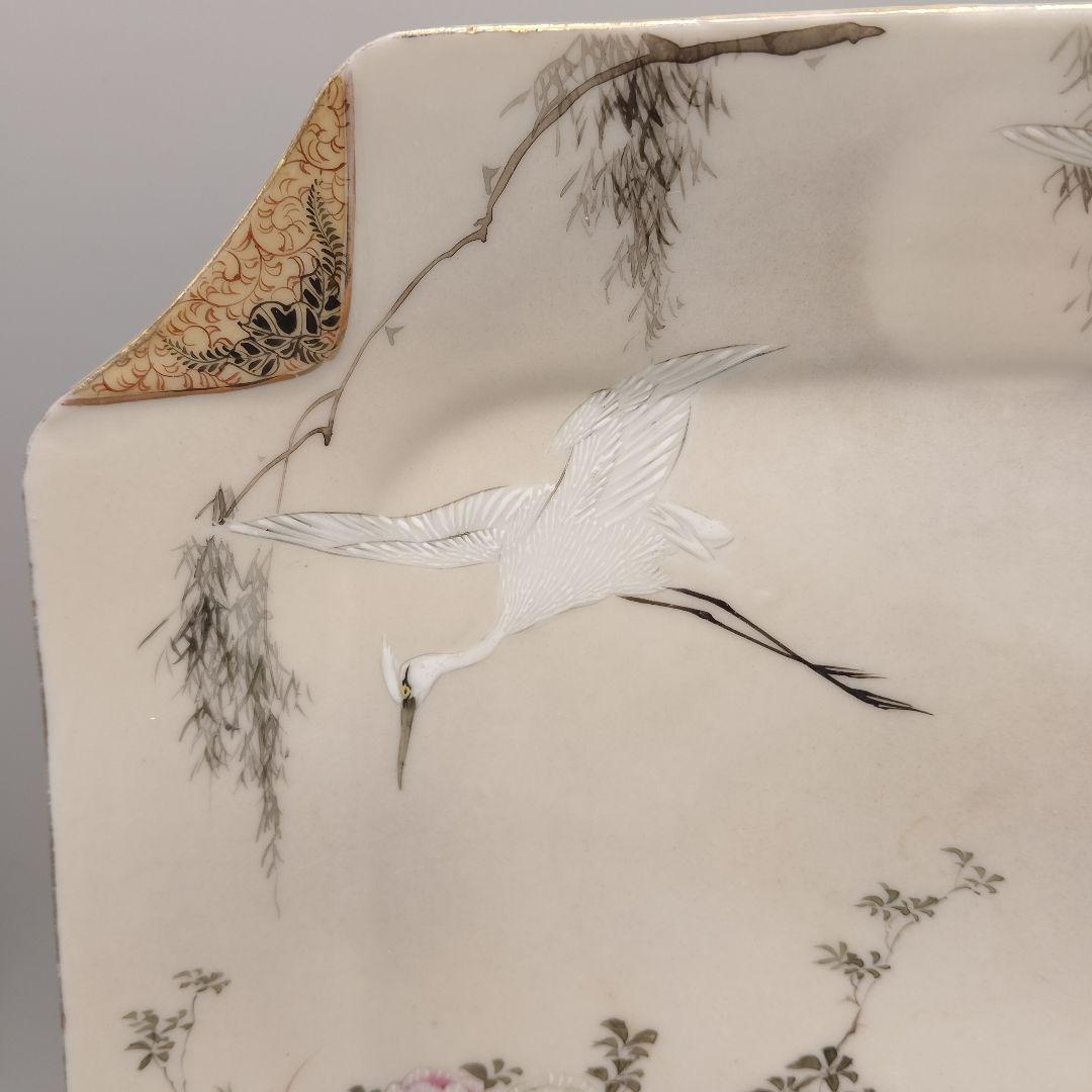 明治時代 輸出品 里帰り 横浜焼 白鷺 オールドニッポン 皿 骨董