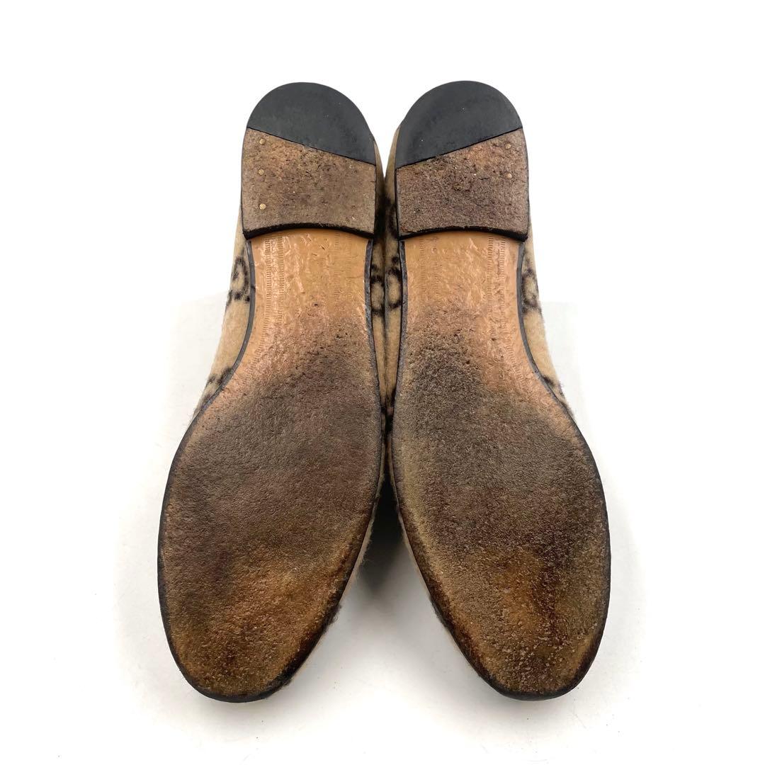 《超美品》グッチ ホース ビット ローファー GG柄 ウール フェルト ベージュ