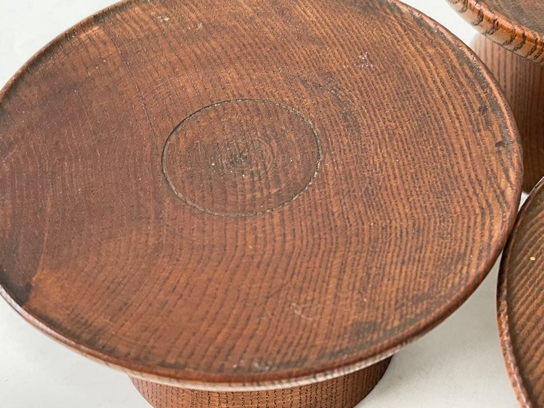 骨董 アンティーク 李朝 木彫 台皿 高足皿 3点 台座 朝鮮骨董