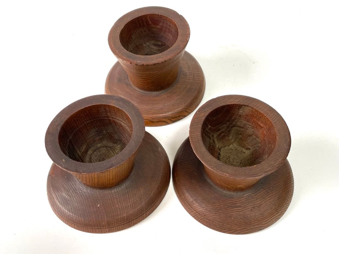 骨董 アンティーク 李朝 木彫 台皿 高足皿 3点 台座 朝鮮骨董