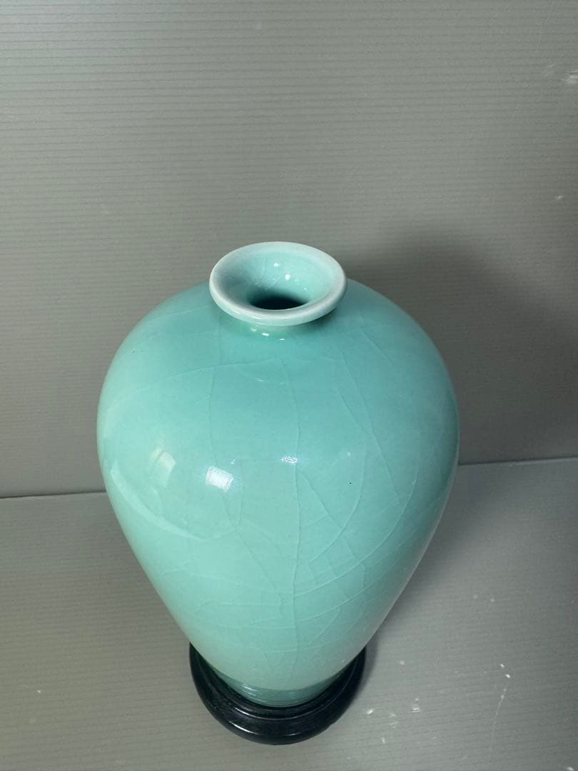 2594 青磁 花瓶 花台付 時代物