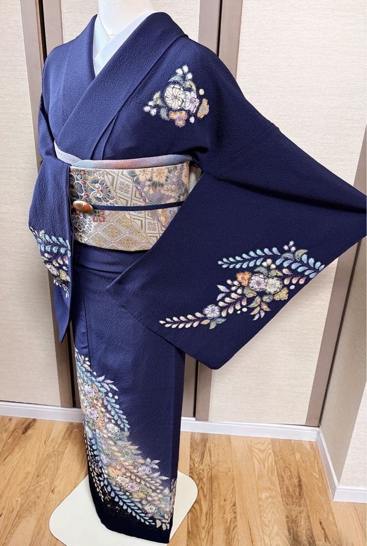 美品 正絹 訪問着 辻が花 翠山工房 裄68 卒業式 入学式 M L 紺 - メルカリ