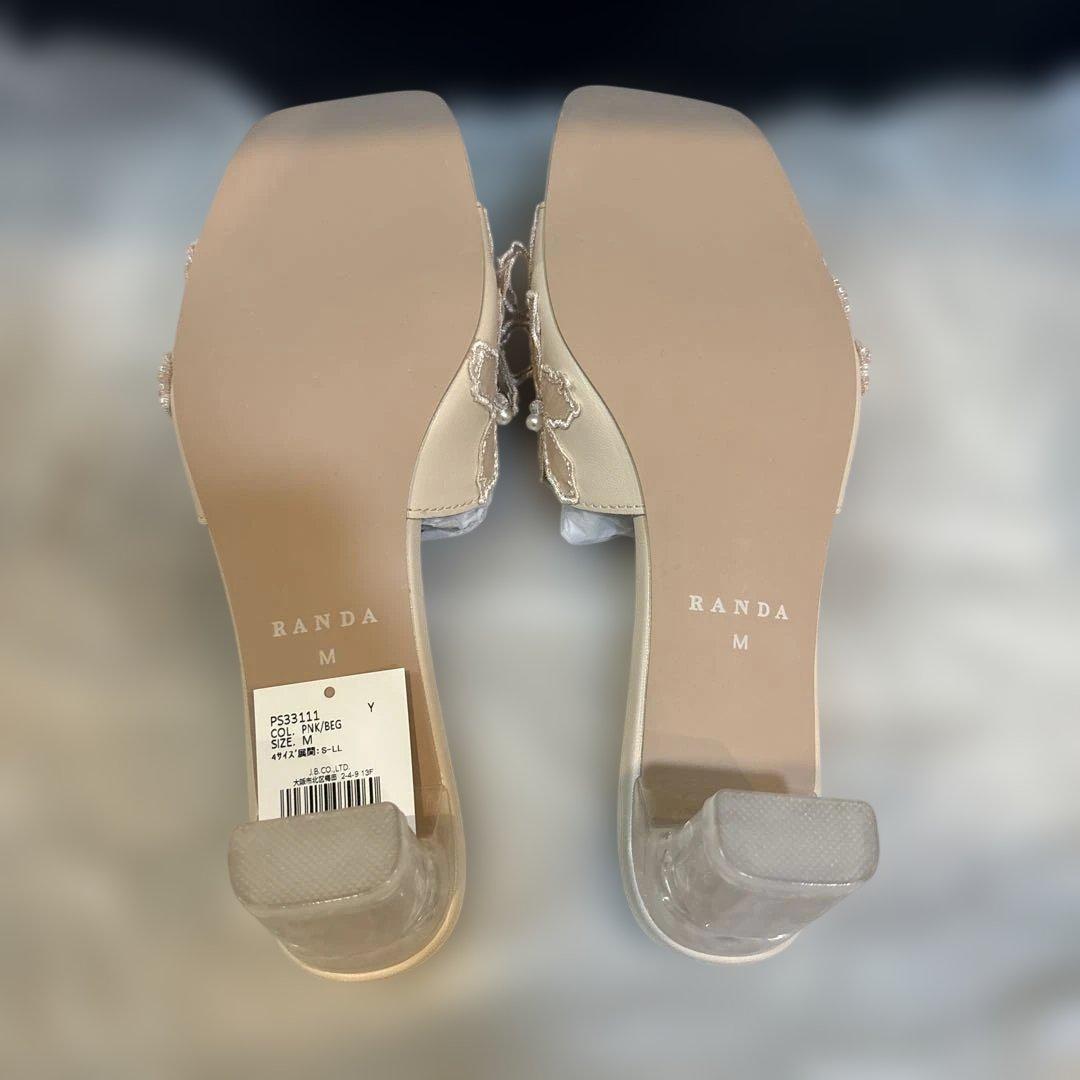 新品未使用】RANDA フラワー×ビーズ ミュールサンダル M ピンク