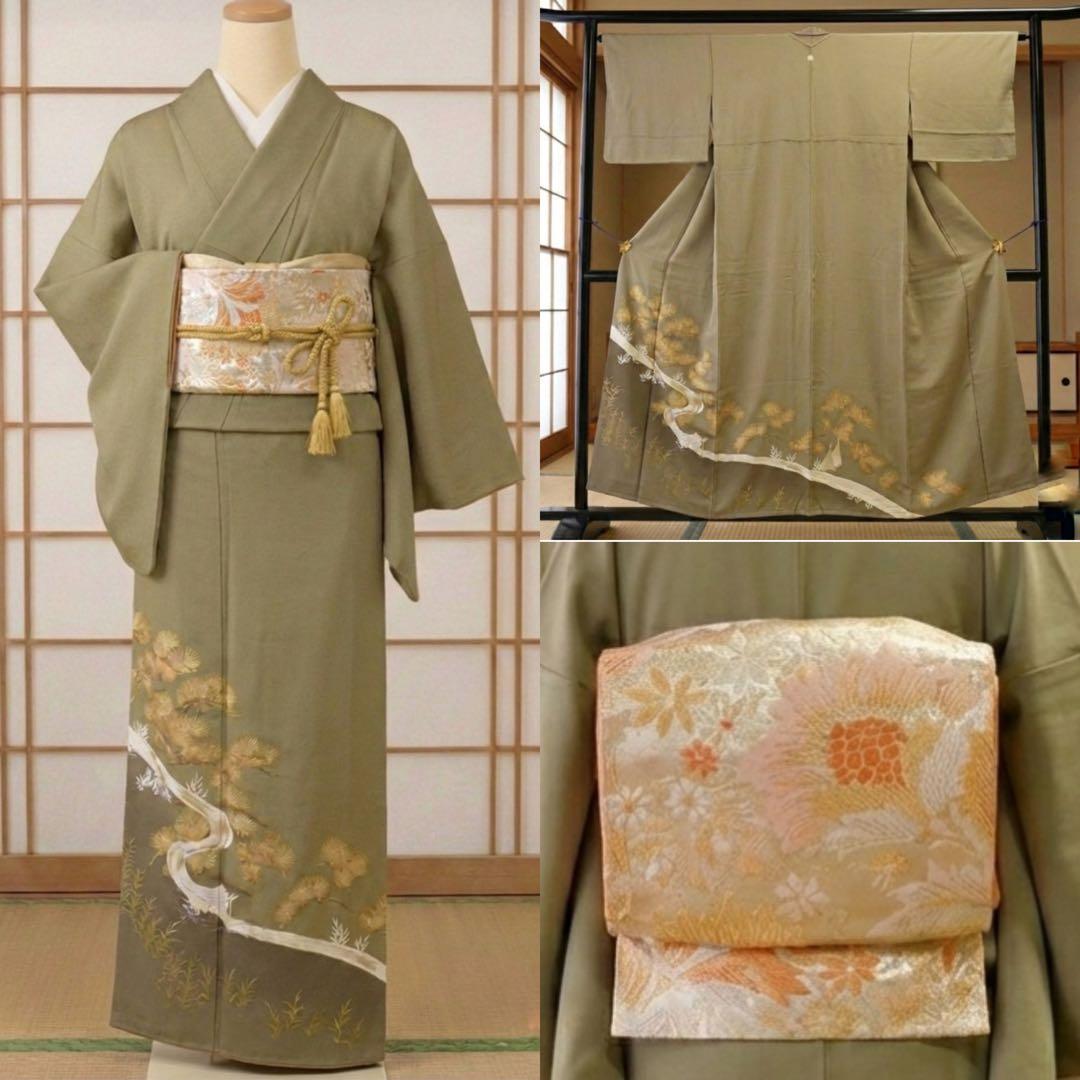 美品 正絹 色留袖 4点フルセット 一つ紋 薄緑 名古屋帯 卒業式 入学式