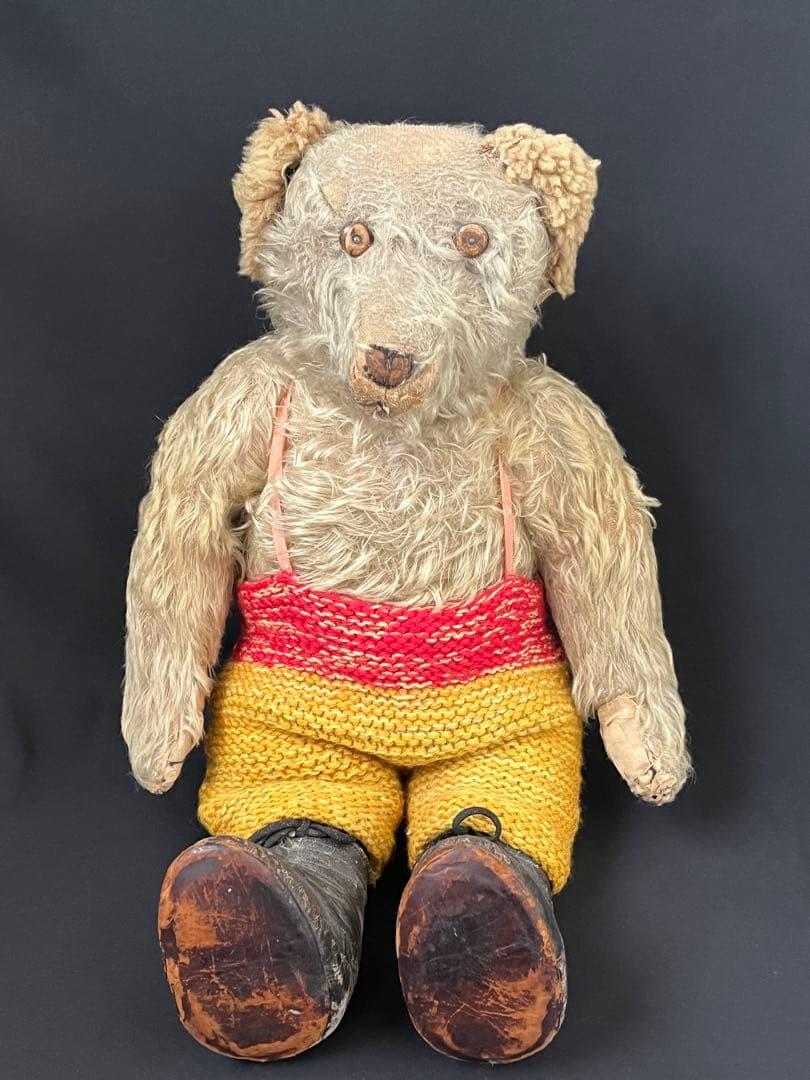 アンティークヴィンテージ英国製テディベア 革靴ぬいぐるみベアくま