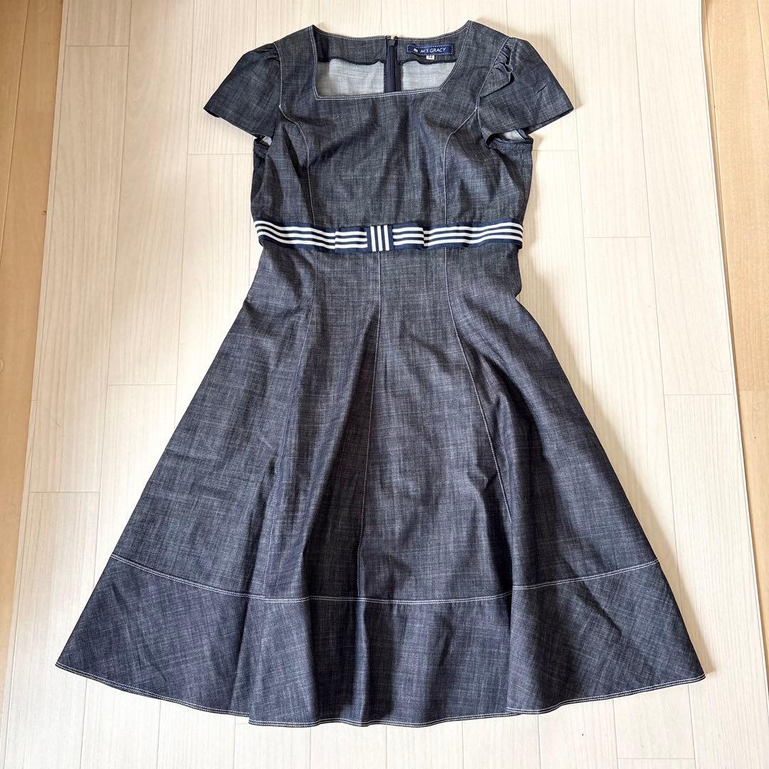エムズグレイシー デニムワンピース ボーダーリボン - メルカリ