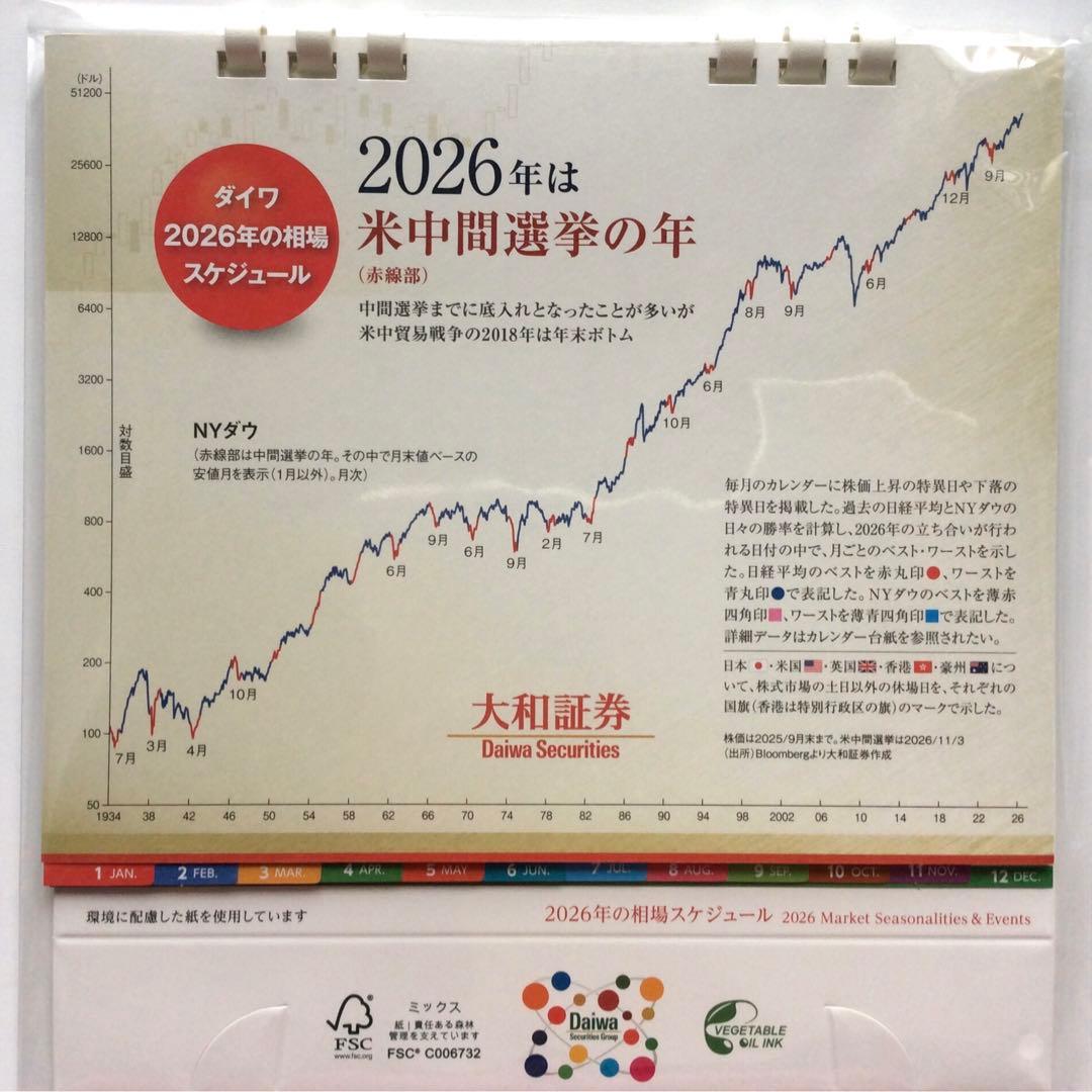 大和証券 卓上カレンダー 2026年 相場スケジュール - メルカリ