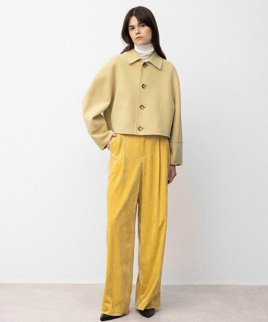 美品】Naveメルトンリバー ステンカラークロップド コート イエロー 1