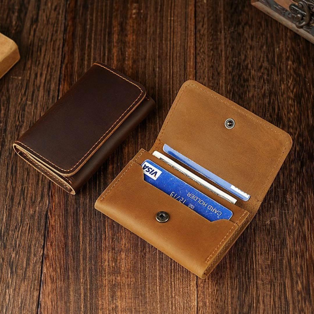 カードケース 名刺入れ 本革 レザー 二つ折り 大容量 ブラウン - メルカリ