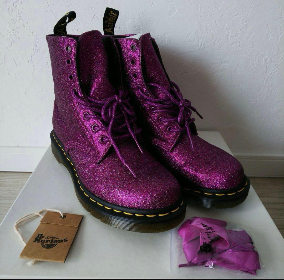 ドクターマーチン ブーツ グリッター ラメ ピンク パープル UK6．5