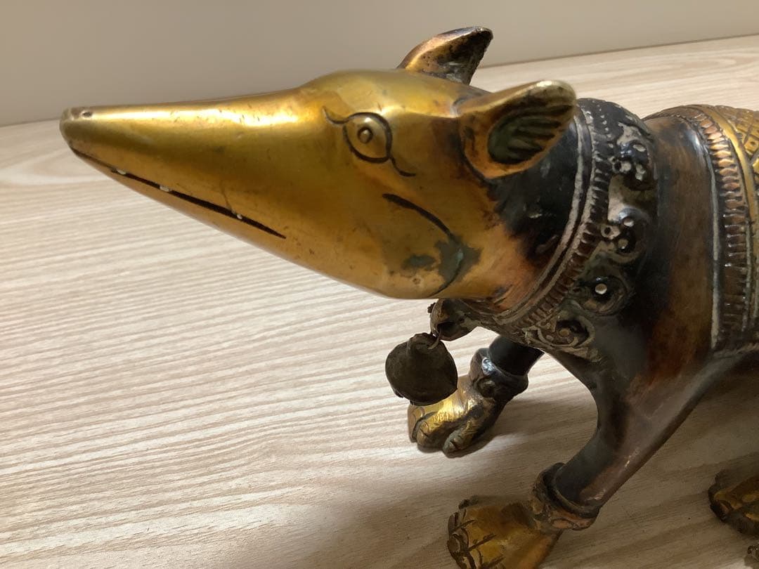 《 チベット密教　ヒンドゥー教　新品 》 マウス　幸運の使い　真鍮　約1420g