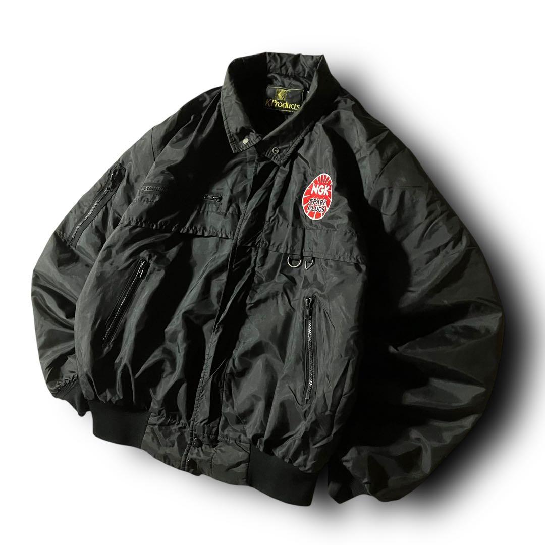 モネ様☆90s USA製vintageレーシングジャケット両面バックロゴ刺繍ブラ