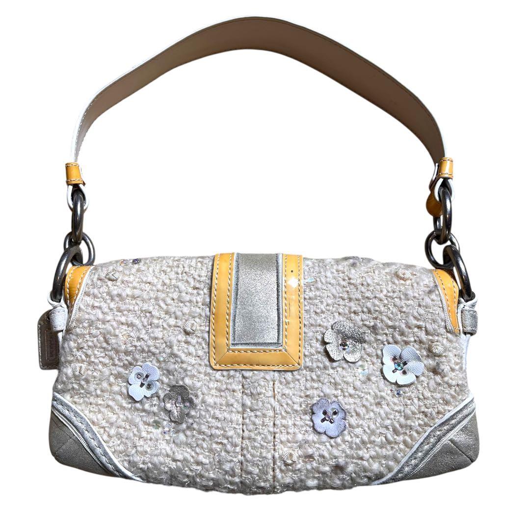 レア COACH ツイード スパンコール フラワー ワンショルダー10070