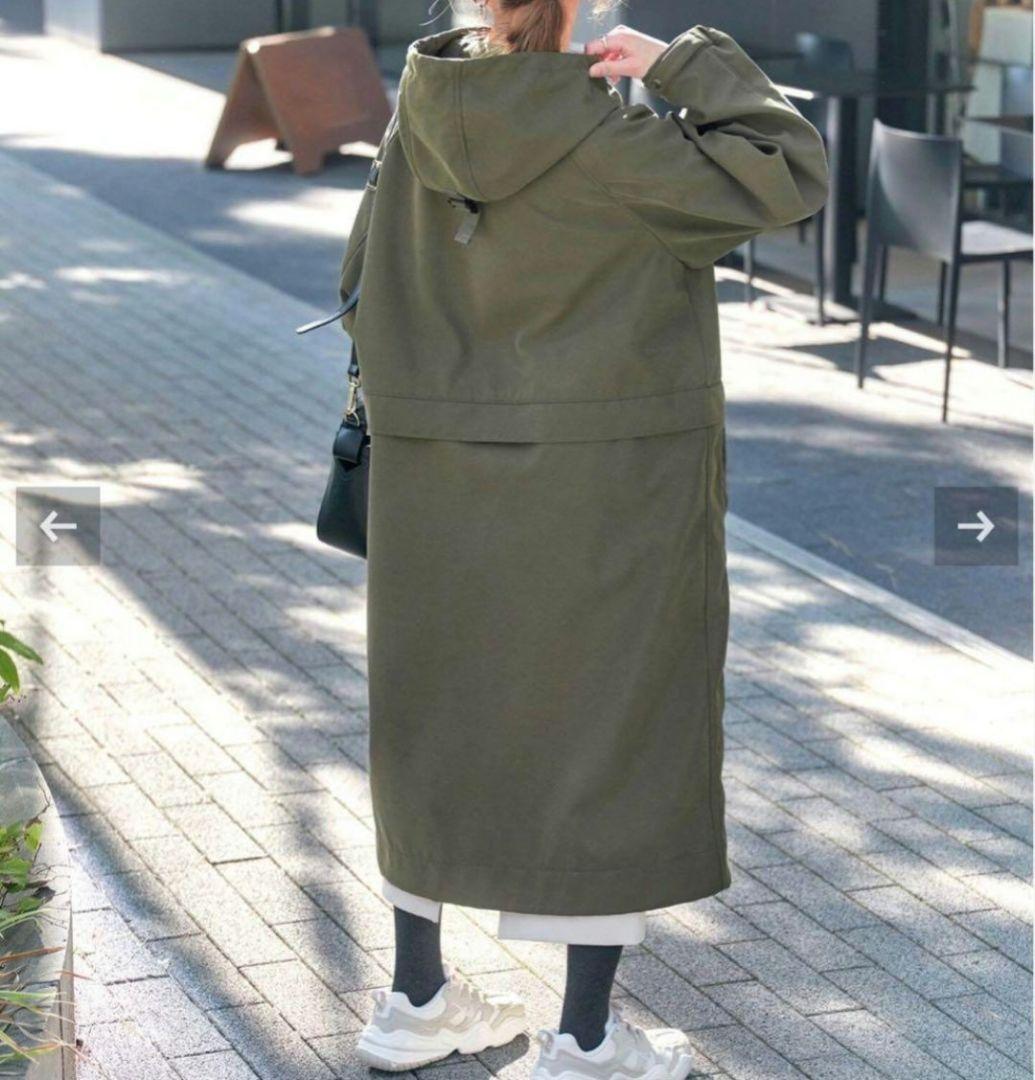 美品 2023 スピックアンドスパン ボンディングフーデッドコート カーキ