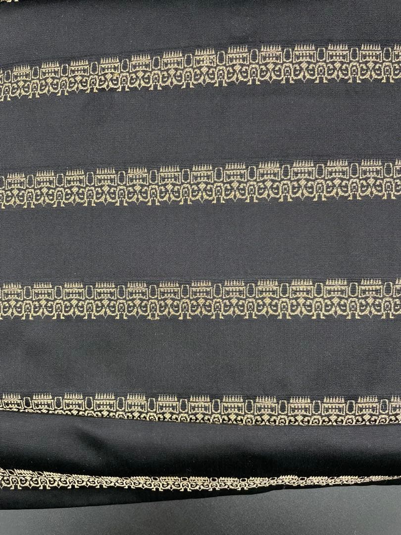 高級 正絹 ◇ 作り帯 ワンタッチ 横段 黒地 金糸 幾何学模様 293