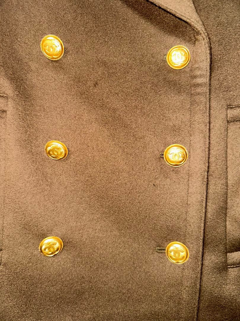 CHANEL ブラウン カシミヤ100%ウール ピーコート ゴールドボタン42