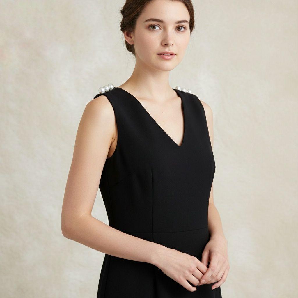 極美品✨ヨーコチャン ワンピース ノースリーブ パール ショルダー38