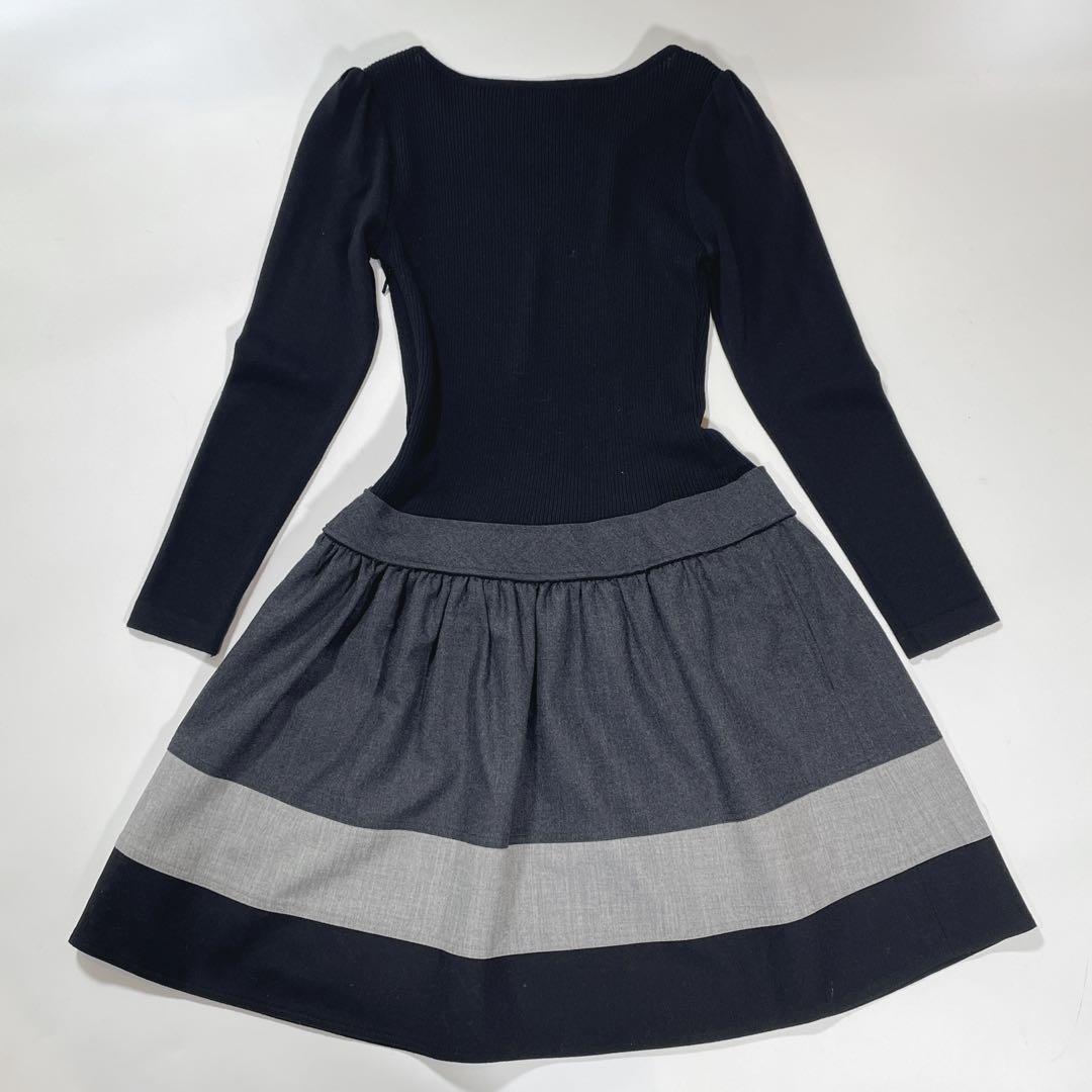 極美品✨ ルネ カシミヤ混 リブニット フレア ドッキングワンピース S