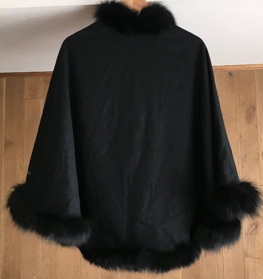 ツカキ ポンチョ カシミヤ100% ケープ 黒 フォックスファー 日本製 美