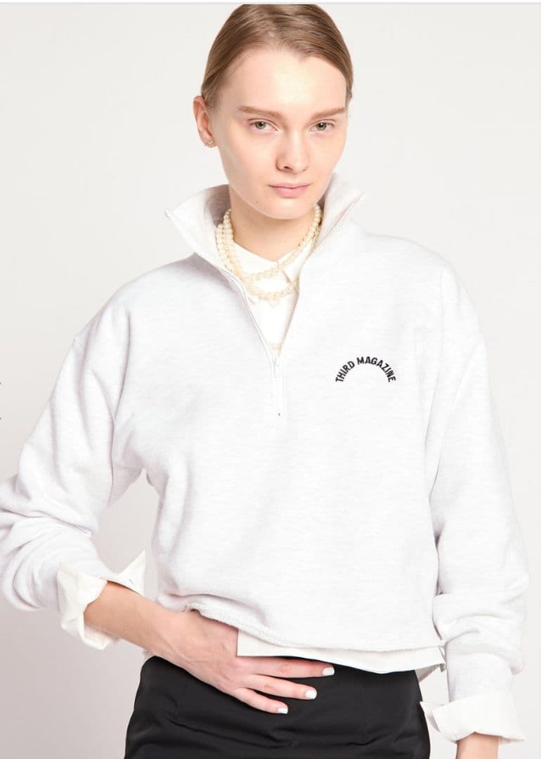 新品未使用 サードマガジン ハーフジップロゴスウェット 杢グレー