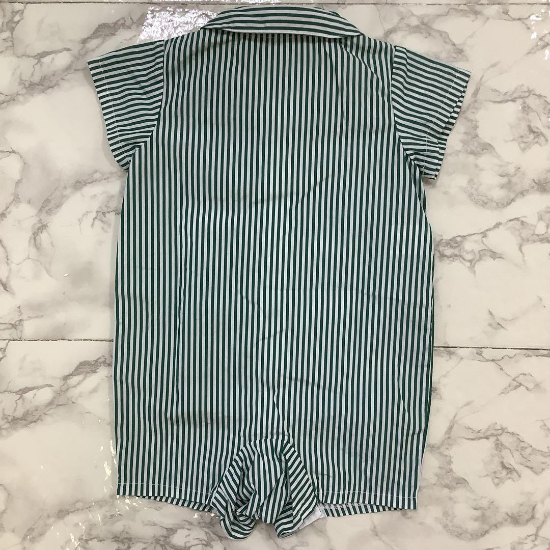 男の子 70 ロンパース 半袖 ストライプ familiar ファミリア 緑 夏