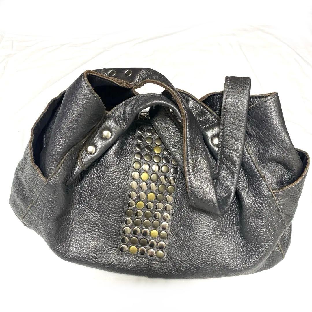 TRES 】スタッズ ショルダー レザー 本革 Y2K トートバッグ ブロンズ