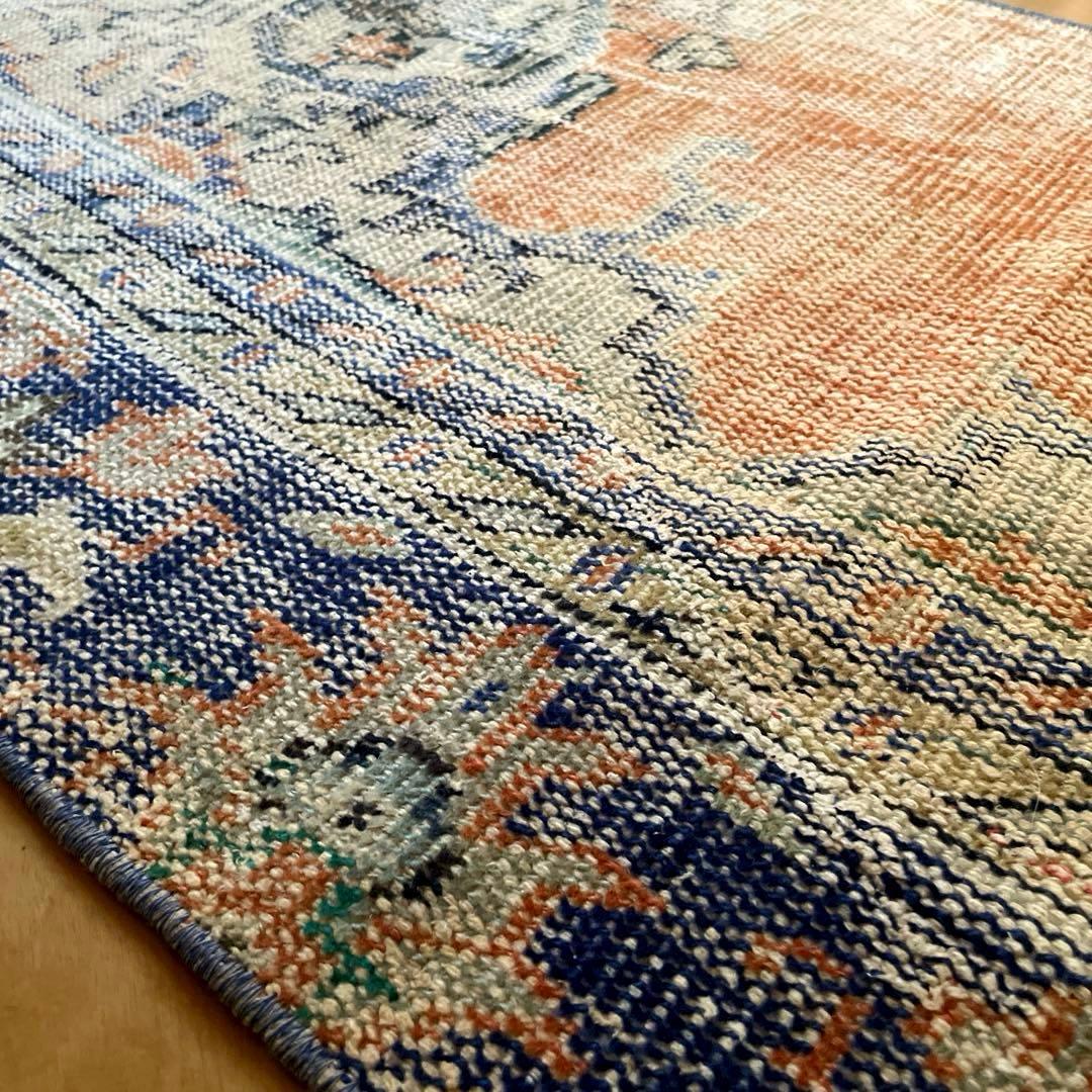 60×199 ロングランナーラグ 擦れ シャビー ウール トルコヴィンテージラグ