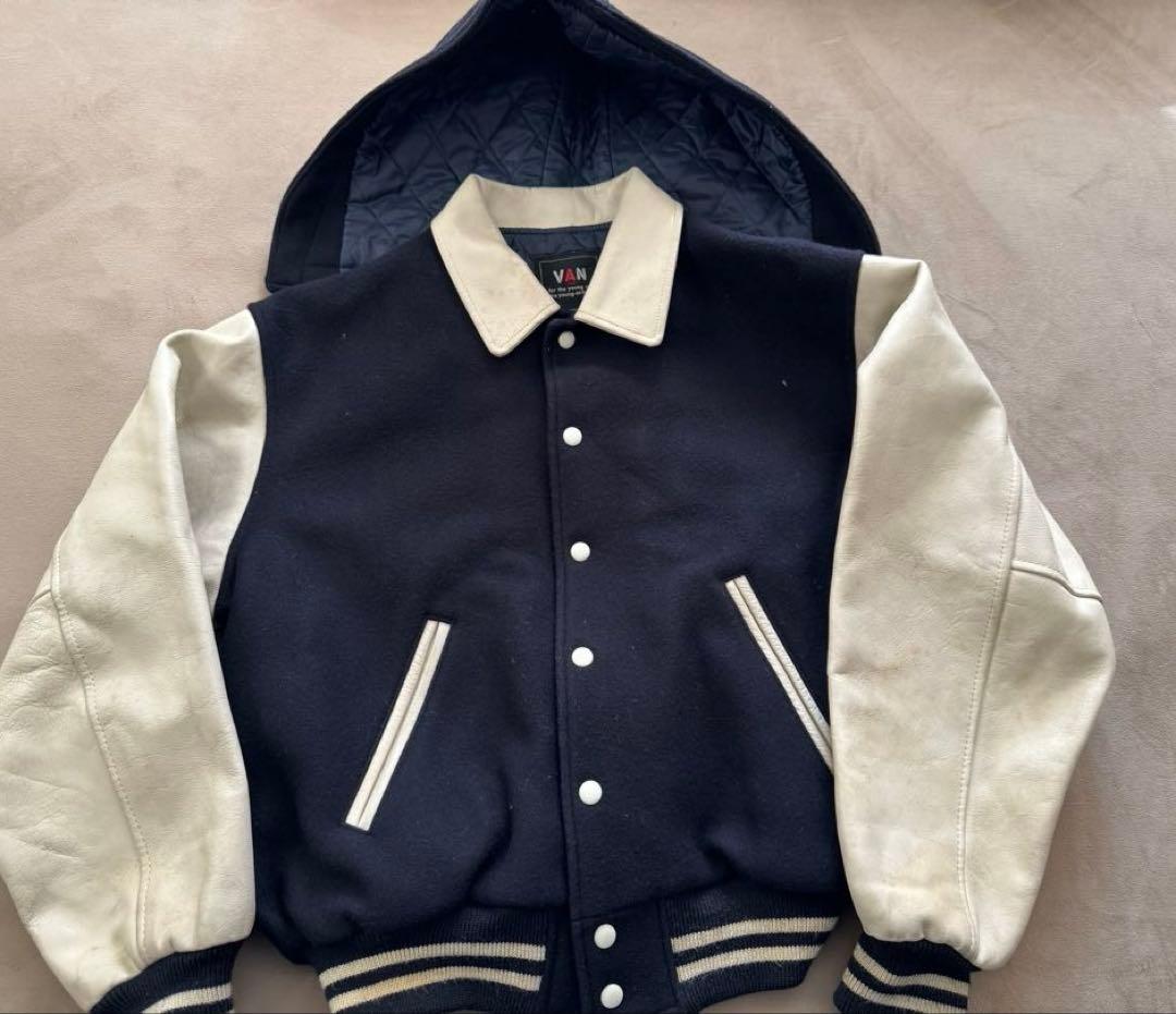 VAN JAC フード付き スタジャン ネイビー ヴァンジャケット 古着 L
