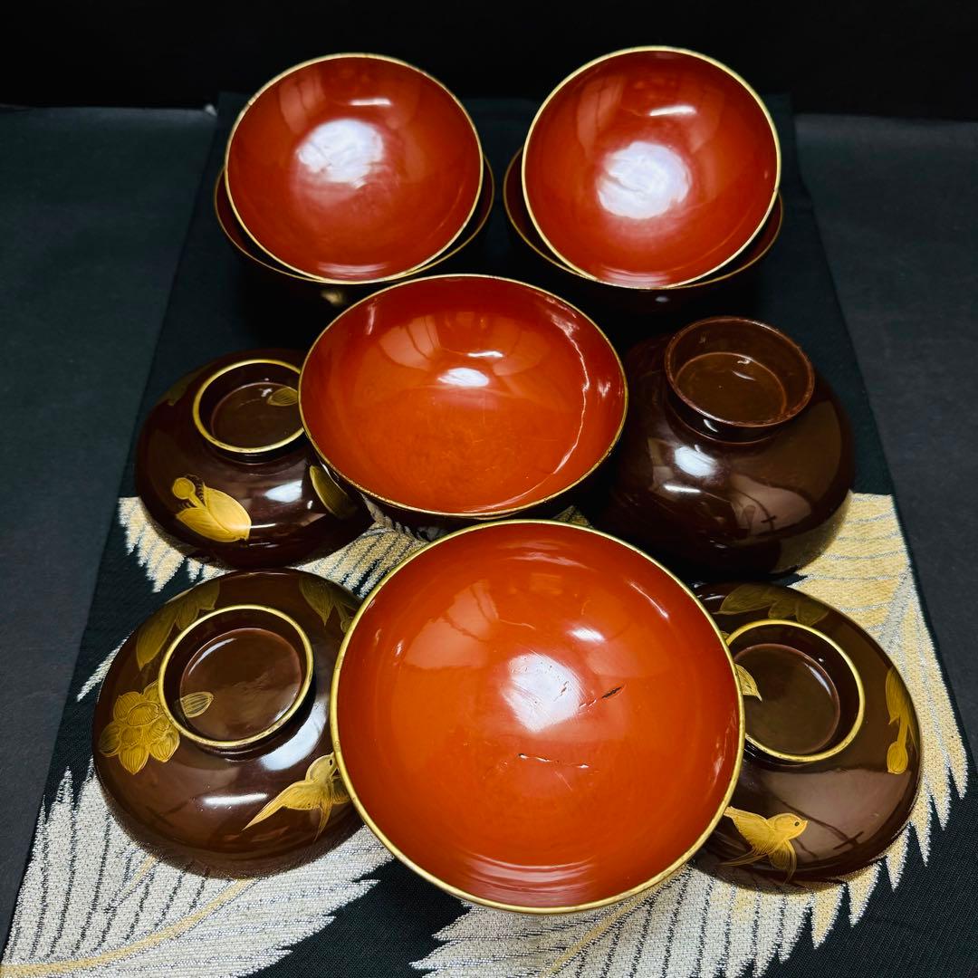 漆器 輪島塗 蒔絵 沈金木製 蓋付椀 お煮物椀 吸物椀 5客 骨董品 - メルカリ