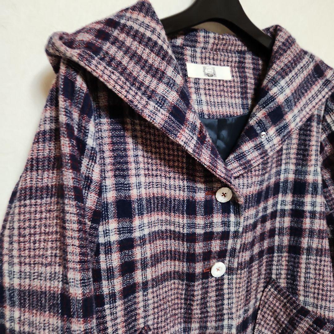 コットンハウスアヤ コート アウター チェック ナチュラル 日本製 M