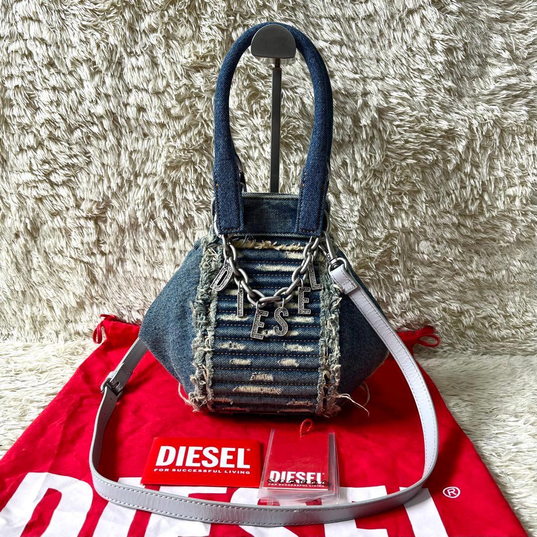 ディーゼル デニム 2way ショルダーバッグ インディゴ ロゴ金具 近年