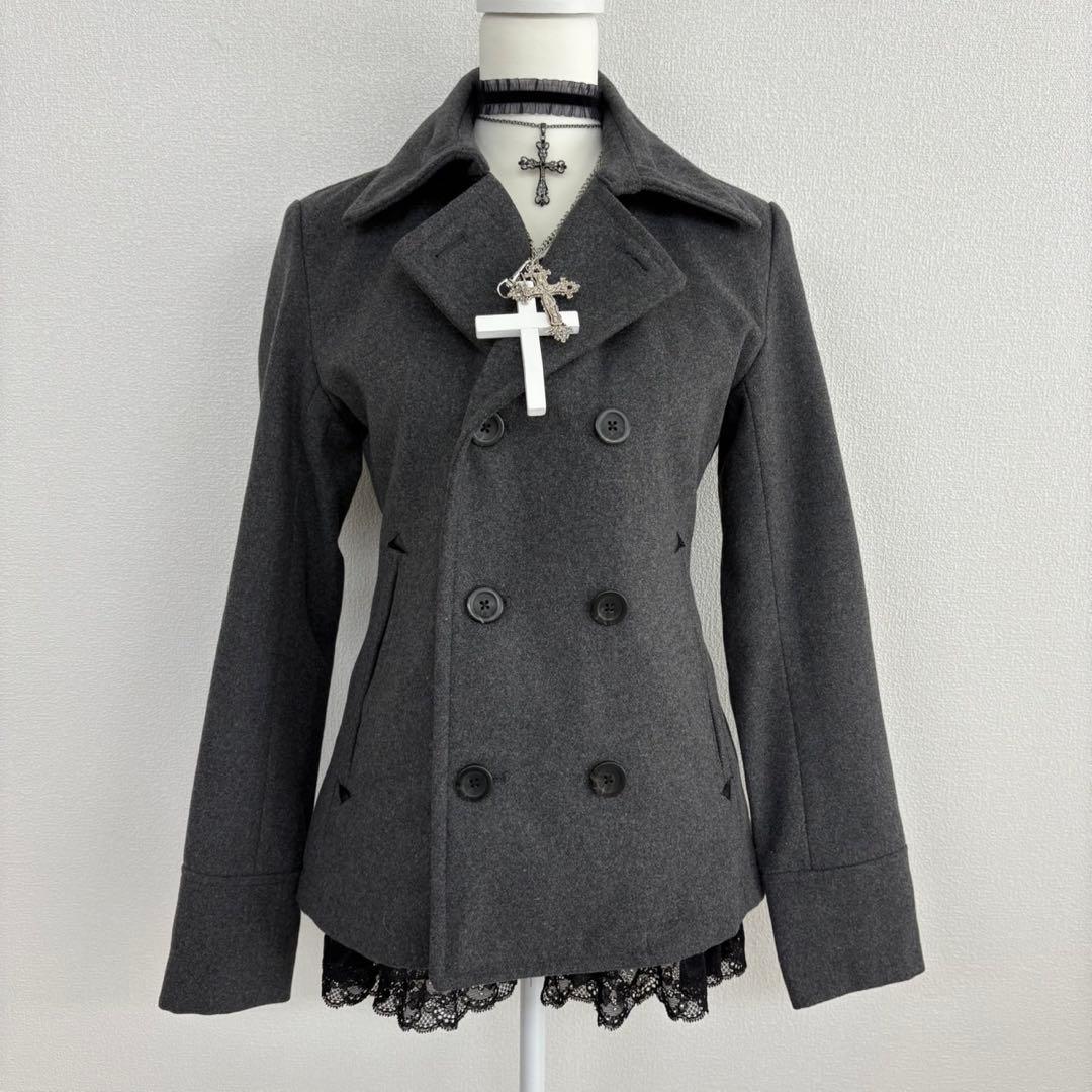 ピーコート ウール 厚手 グレー 平成ギャルy2k グランジ パンク