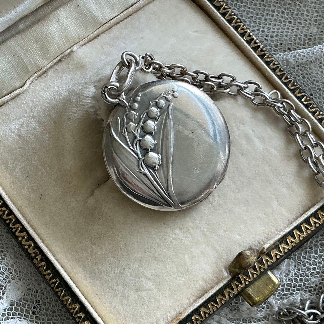 19世紀 フランスアンティーク すずらん 銀 シルバー ロケット ペンダント