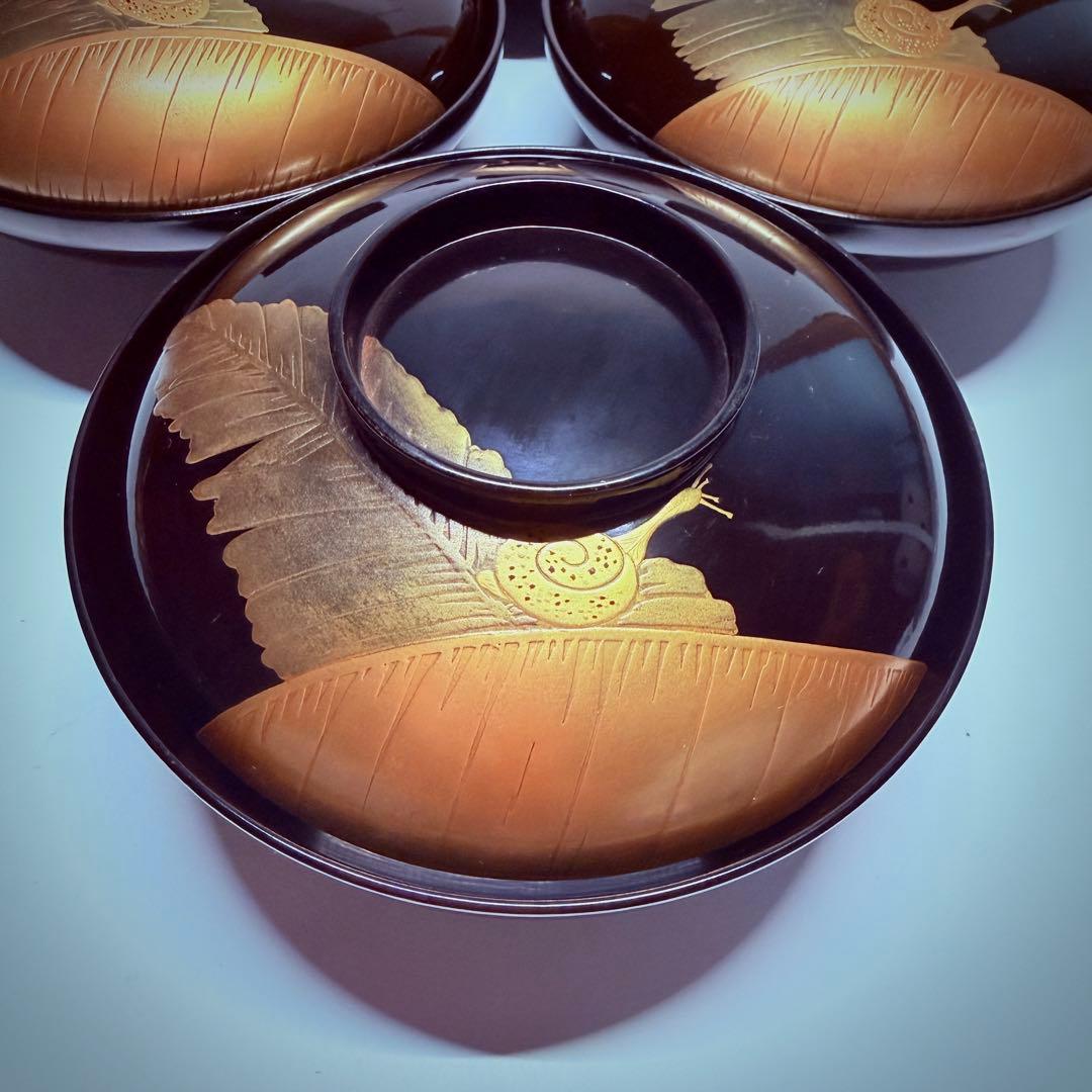 漆器輪島塗 蒔絵金彩細工 沈金木製 蓋付椀 お煮物椀 吸物椀 10 客