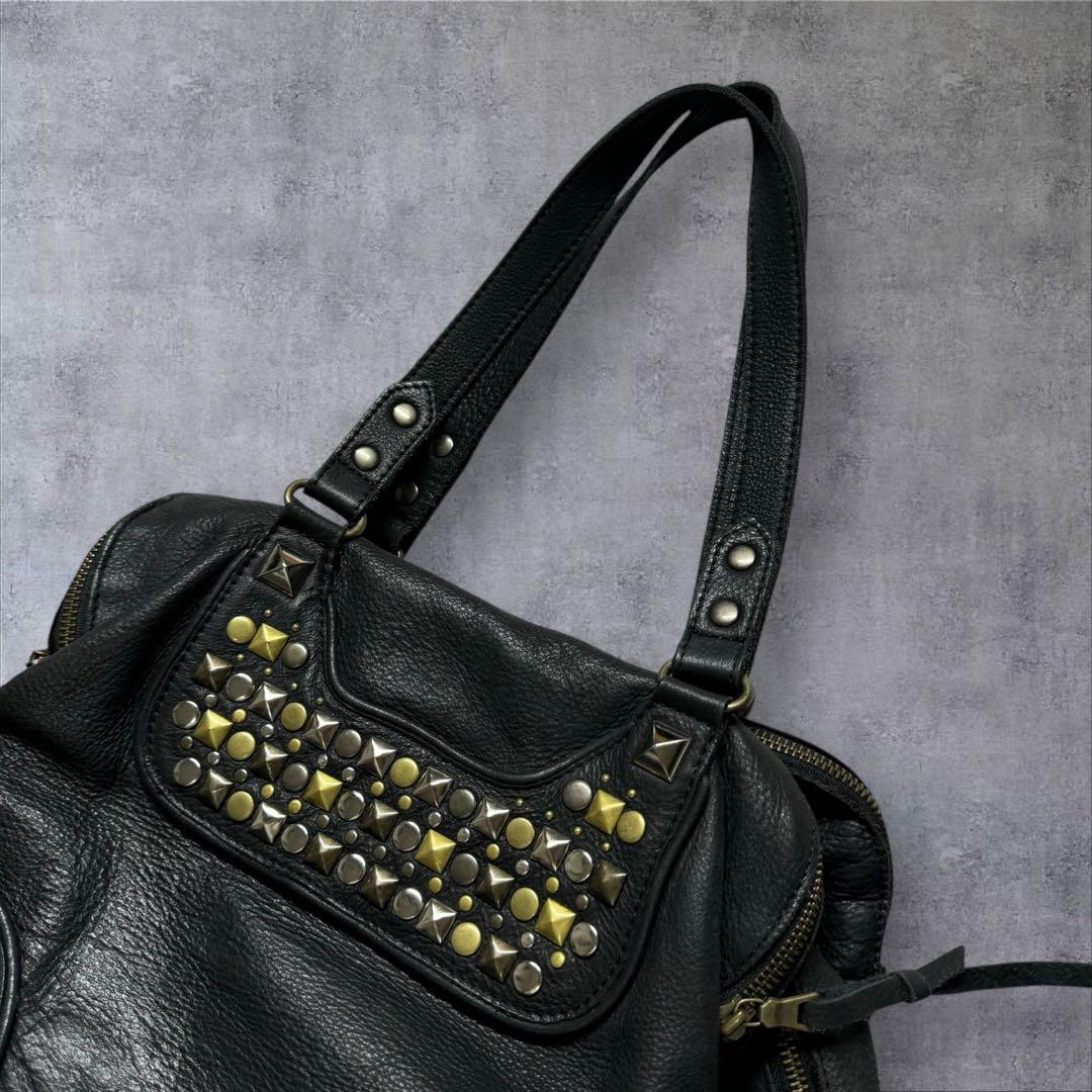 Y2K スタッズ レザー ワンショルダーバッグ グランジ 平成 ギャル男 お