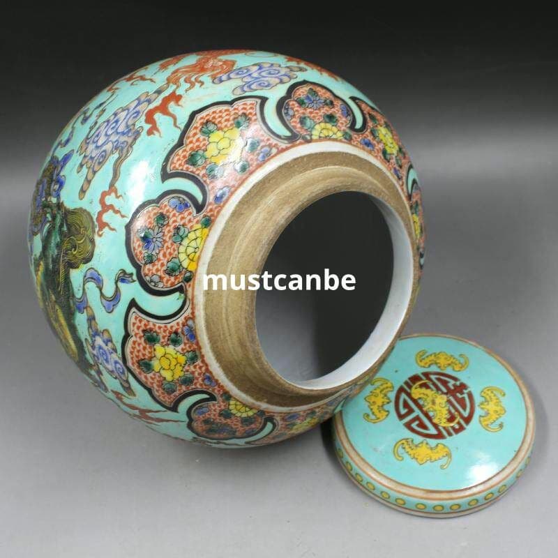 清康熙緑地パステル彩キリン紋壺 景徳鎮 装飾品 現代工芸品 美術品