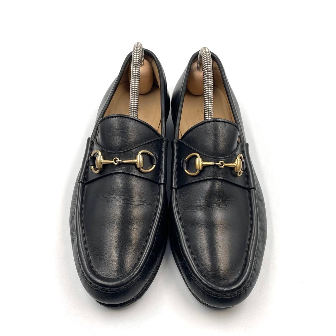 《超美品》グッチ ホース ビット ローファー ゴールド金具 黒系 37 1/2