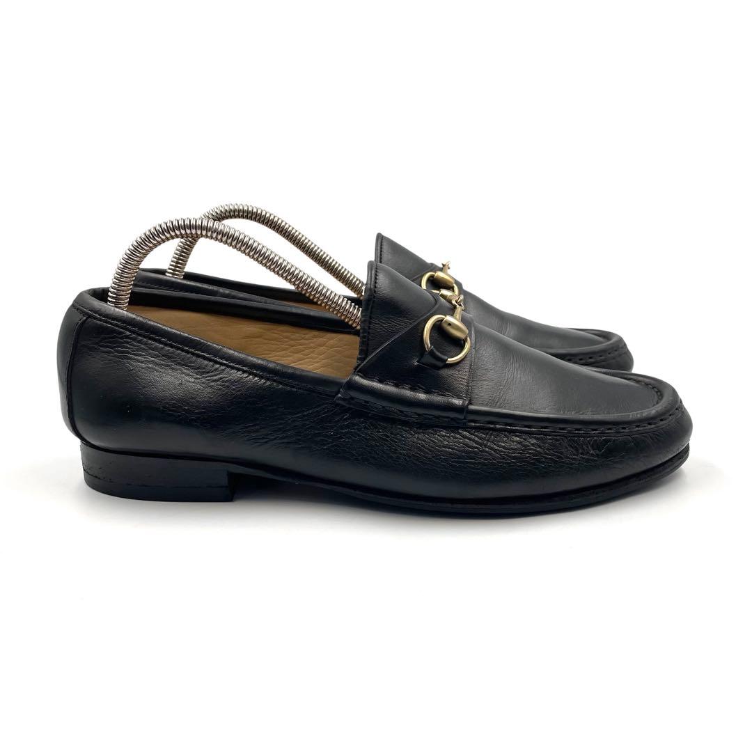 《超美品》グッチ ホース ビット ローファー ゴールド金具 黒系 37 1/2