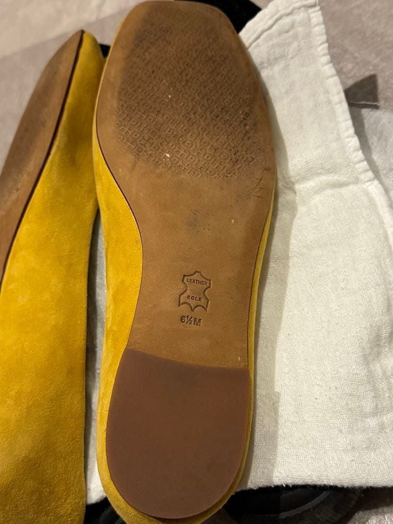 Tory Burch 23.5cm フラットシューズ スエード 黄色 ロゴ