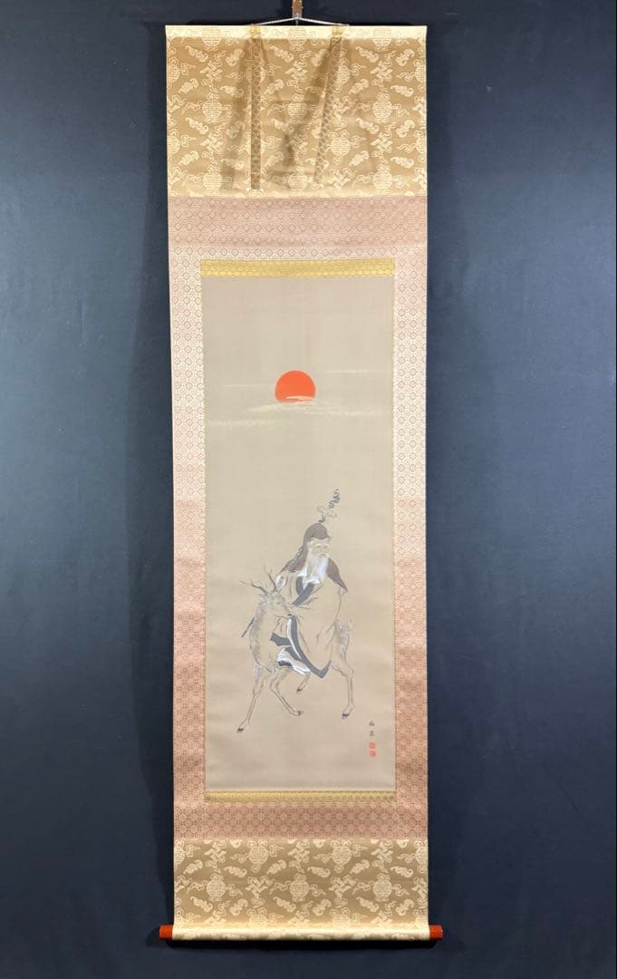 K86 梅荘 「寿老人図」 掛軸 日本画 絹本 合わせ箱 - メルカリ