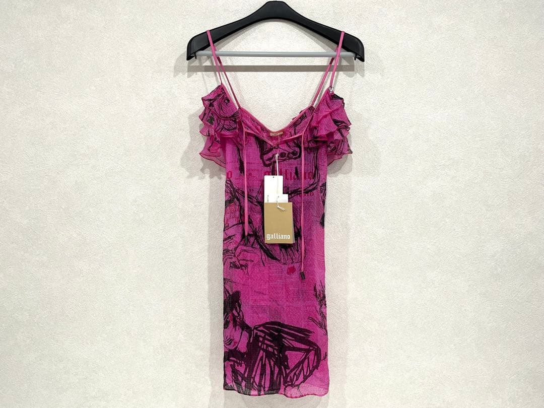 h832 新品 希少 ジョンガリアーノ プリント フリル キャミソール イタリア