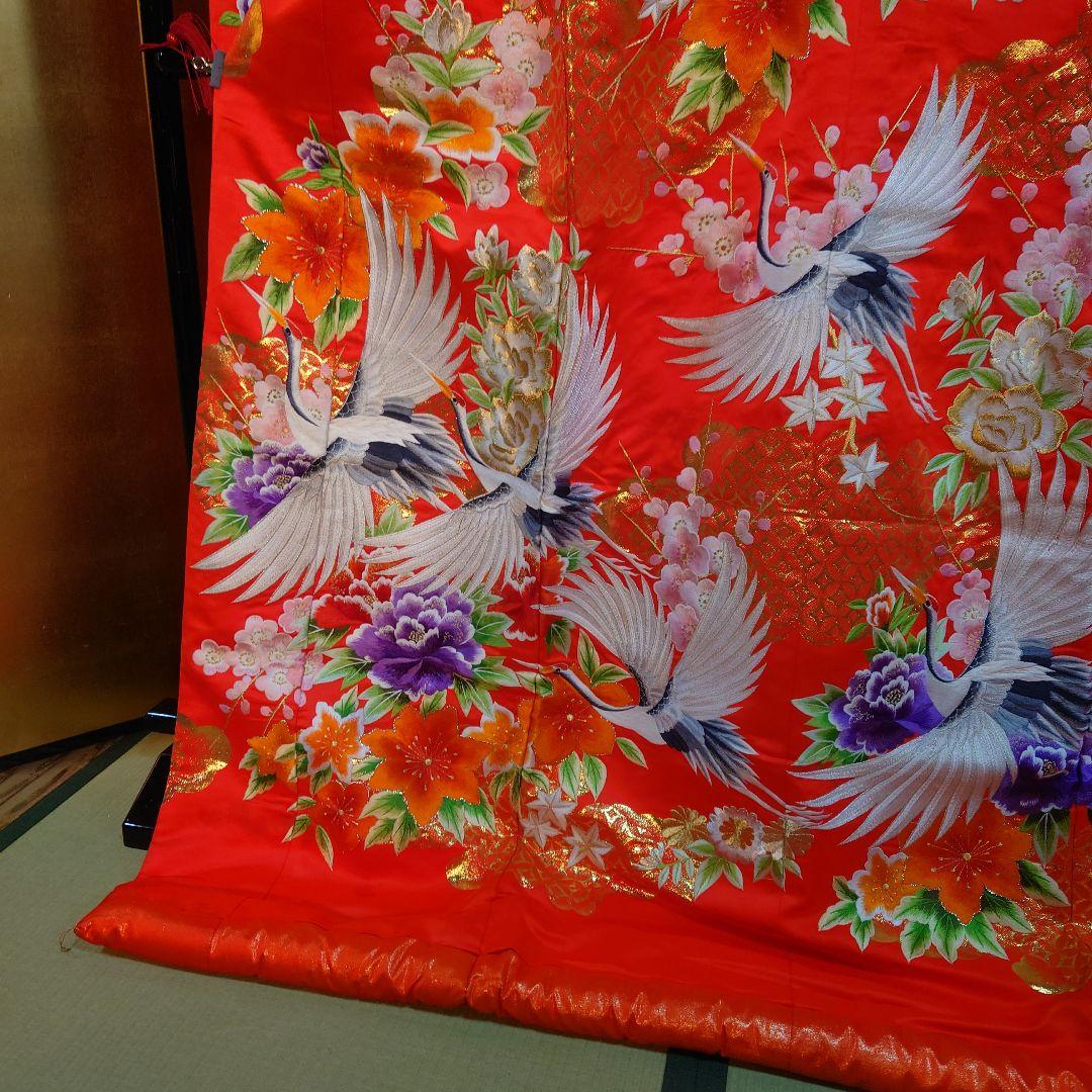 色打掛 赤 鶴と花の刺繍 結婚式用